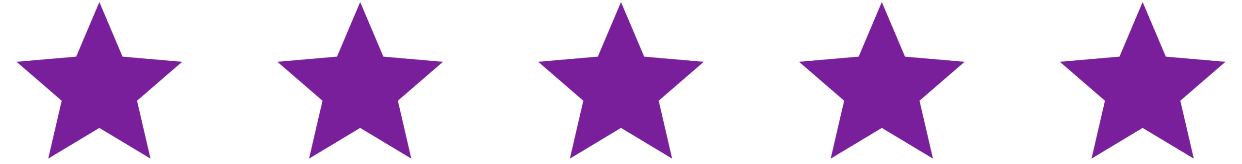 Five purple stars in a row representing a five-star rating