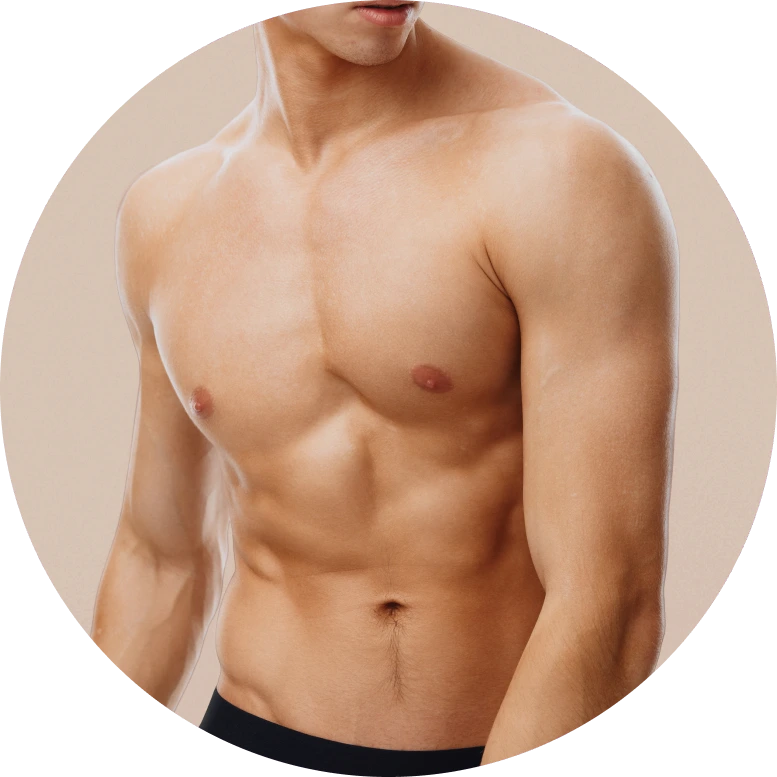 Man's chest and abdomen showing treatment area for laser hair removal